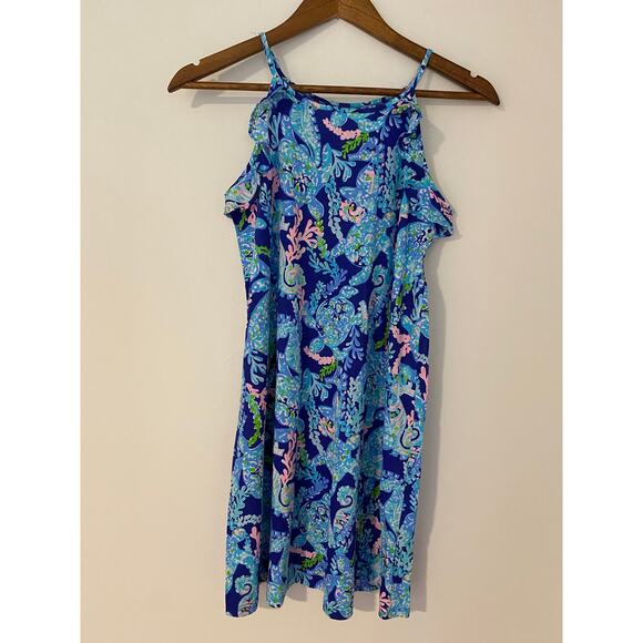 Lilly Pulitzer Girl's Mini Billie High Tide Navy Ruffle Sleeveless Dress XL EUC - Picture 1 of 9